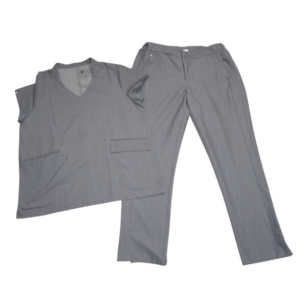 FIGS Technical Collection Scrub Set Gray V-Neck Top Pants Size M Medical Uniform - Picture 1 of 11